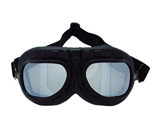 Ediors WWII RAF Vintage Pilot Style Flying Motorcycle Motorcross Biker Café Racer Cruiser Chopper Touring Helmet Goggles Sun UV Wind Eye Protect Black Frame Reflective Mirror Lens - Image 3
