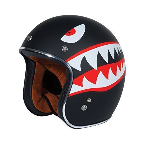 TORC T50 Route 66 3/4 Helmet with 'Flying Tiger' Graphic (Flat Black,  Medium)