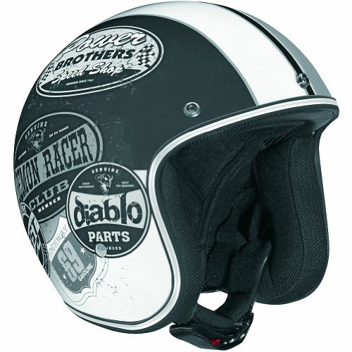 Half Helmet with Retro Racing Stripe, Black