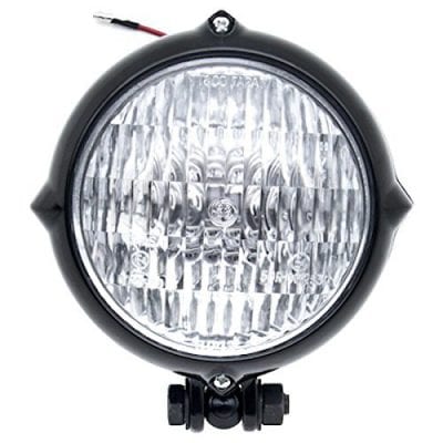 Retro Metal 60 Watt / 55 Watt Motorcycle Ball Head Light Lamp Headlight for Cruiser Chopper Cafe Racer Bobber (Black/Clear