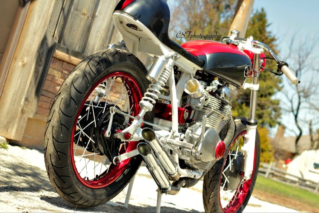 honda cb350 cafe racer back quarter view