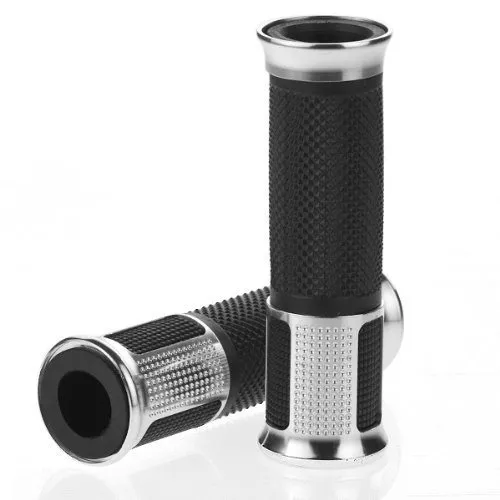 2 pc Custom JDM Style Skidproof Black Rubber Gel Chrome Plated Billet Aluminum Hand Grip Left & Right 7/8" Handle Bar For BMW Ducati Norton Aprilia Buell Street Sport Racing Standard Naked Bike Dirt Bike MX Cruiser Touring Motorcycle