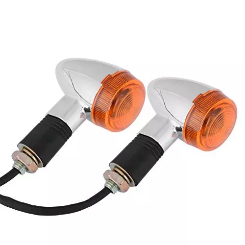 Astra Depot 2x Amber Lens Chrome Housing Bullet Front Rear Turn Signal Blinker Indicator Light For Motorcycle Street Standard Custom Bike Cruiser Bobber Chopper