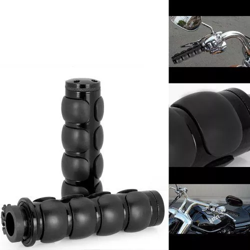 2x Black Anodized Aluminum Billet Motorcycle 1" Handlebar Comfort Rubber Hand Grips + Bar End Plugs with Throttle Tube For Bobber Café Racer Chopper Cruiser Hogs Metric Motor Bike - Image 7