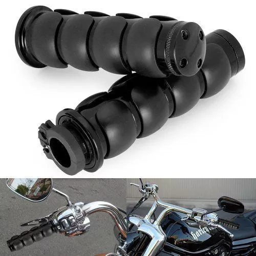 2x Black Anodized Aluminum Billet Motorcycle 7/8" Handlebar Comfort Rubber Hand Grips + Bar End Plugs with Throttle Tube For Cruiser Chopper Bobber Custom Sport Racing Bike - Image 6