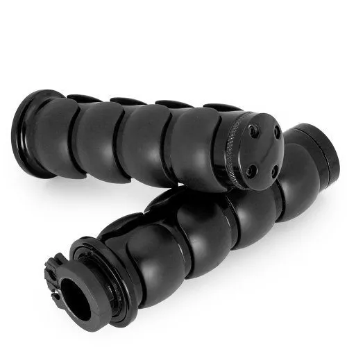2x Black Anodized Aluminum Billet Motorcycle 7/8" Handlebar Comfort Rubber Hand Grips + Bar End Plugs with Throttle Tube For Cruiser Chopper Bobber Custom Sport Racing Bike