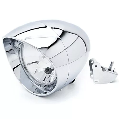 Krator 6 3/4 Custom Chrome Headlight Head Light for any Harley, Honda, Yamaha, Suzuki, Kawasaki, Custom Bike, Cruiser, Choppers