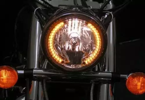 7'' Motorcycle Amber 26 LED Halo Headlight Turn Signal with 35W HID 6000W for Harley Honda Suzuki Kawasaki Yamaha