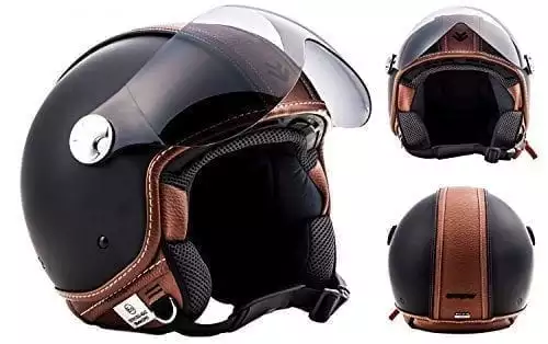 ARROW AV-84 Vintage Deluxe - black Retro Jet Vespa Vintage Bobber Scooter Helmet MOTO ECE certified - XS