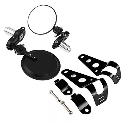 BUNDLE - 2 items: 3" Round Bar End Side Mirrors 7/8" Handlebar + Headlight Bracket Black 30mm-42mm For Cruiser Chopper Bobber Café Racer