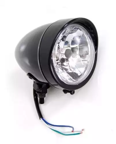 Bobber Gloss Black Headlight with Visor Light Lights fits Harley