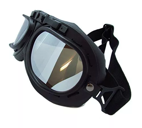 Ediors WWII RAF Vintage Pilot Style Flying Motorcycle Motorcross Biker Café Racer Cruiser Chopper Touring Helmet Goggles Sun UV Wind Eye Protect Black Frame Reflective Mirror Lens - Image 4