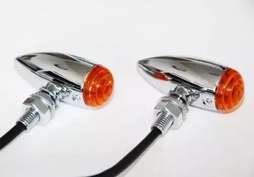 Mini Bullet Chrome Amber LED OZ-USA® Motorcycle Turn Signal Cruiser Chopper Custom Light