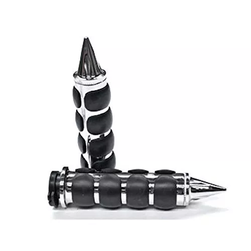 Krator Motorcycle Molded Rubber Chrome Hand Handlebar Grips Grip Chrome Grips Fits Cruisers Choppers Harley Davidson, Suzuki, Kawasaki, Yamaha, Honda with 1" inch Throttle Grips Bar Ends - Image 3