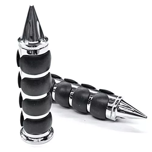 Krator Motorcycle Molded Rubber Chrome Hand Handlebar Grips Grip Chrome Grips Fits Cruisers Choppers Harley Davidson, Suzuki, Kawasaki, Yamaha, Honda with 1" inch Throttle Grips Bar Ends