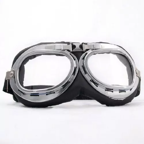 Retro Chrome Frame Padded UV Helmet Strap Goggle Sunglasses Bike Chopper Café Racer - Image 3