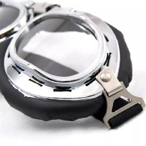 Retro Chrome Frame Padded UV Helmet Strap Goggle Sunglasses Bike Chopper Café Racer - Image 5