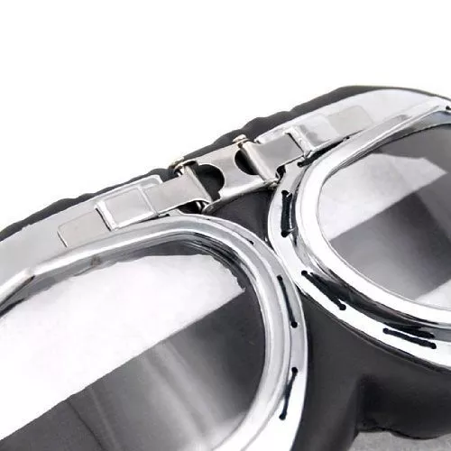 Retro Chrome Frame Padded UV Helmet Strap Goggle Sunglasses Bike Chopper Café Racer - Image 6