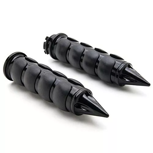 Krator® Spike Black Comfort Rubber Motorcycle Handlebar Hand Grips (1") Hand Handlebar Grips Grip Black Grips Fits Cruisers Harley Suzuki Kawasaki Yamaha Honda w/ 1" inch Throttle Grips Bar Ends