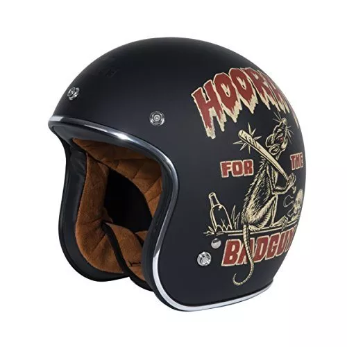 TORC T50 Route 66 3/4 Helmet with 'Lucky 13 Dirty Rat' Graphic (Flat Black, Medium)