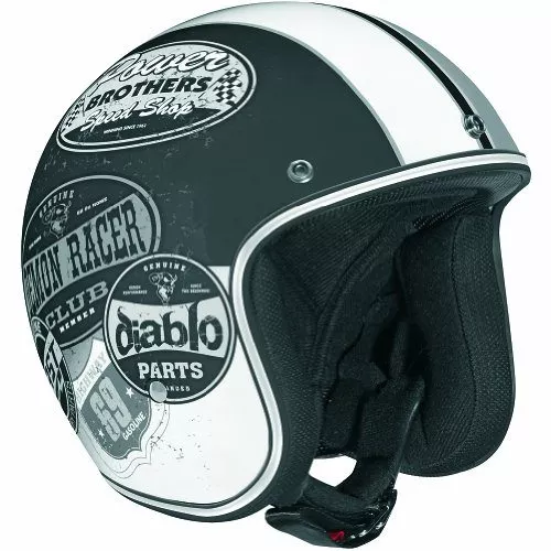 Vega X-380 Open Face Helmet with Old Skool Graphic (Flat Black/Monochrome, Large)