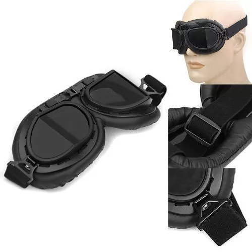 WWII RAF Vintage Aviator Pilot Style Motorcycle Café Racer Cruiser Touring Helmet Goggles Black Frame - Image 3