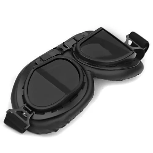 WWII RAF Vintage Aviator Pilot Style Motorcycle Café Racer Cruiser Touring Helmet Goggles Black Frame - Image 5