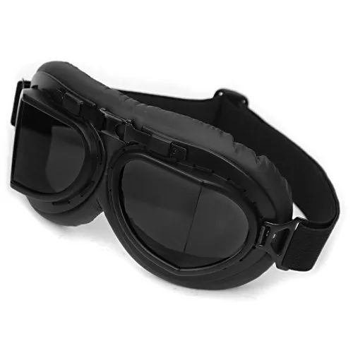 WWII RAF Vintage Aviator Pilot Style Motorcycle Café Racer Cruiser Touring Helmet Goggles Black Frame - Image 2