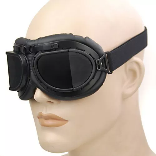 WWII RAF Vintage Aviator Pilot Style Motorcycle Café Racer Cruiser Touring Helmet Goggles Black Frame - Image 9