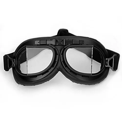 WWII RAF Vintage Pilot Style Black Frame Motorcycle Biker Café Racer Cruiser Helmet Goggles