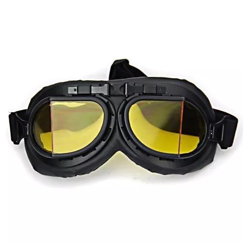 WWII RAF Vintage Pilot Style Black Frame Motorcycle Café Racer Cruiser Chopper Helmet Goggles