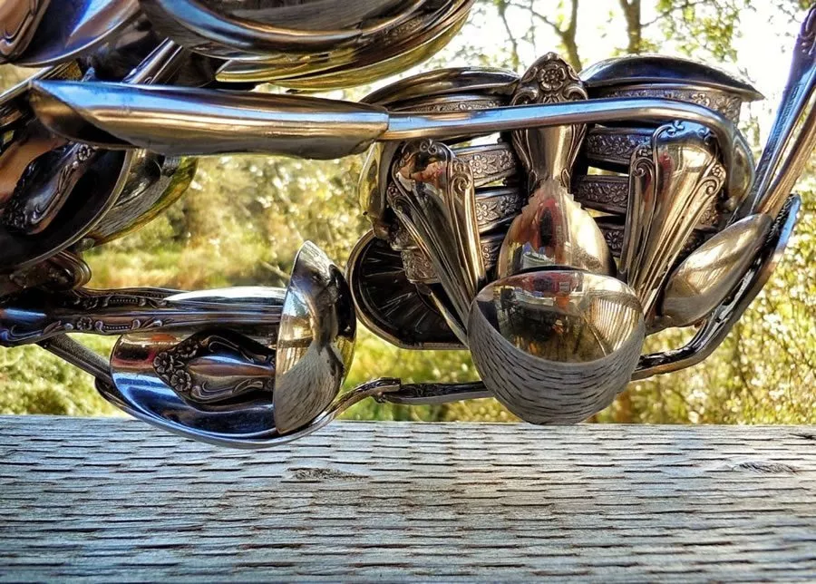 motorcycle made of spoons